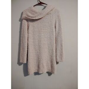 LC Lauren Conrad Womens Cowl Neck Popcorn Knit Sweater Dress Cream Pink Large